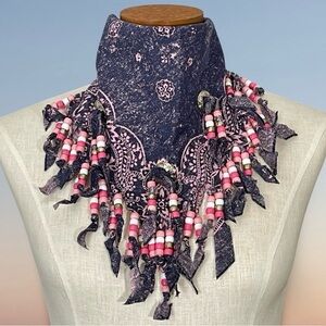 Handcrafted Beaded Round Concho Head Scarf Bandana Western Style Neckerchief USA